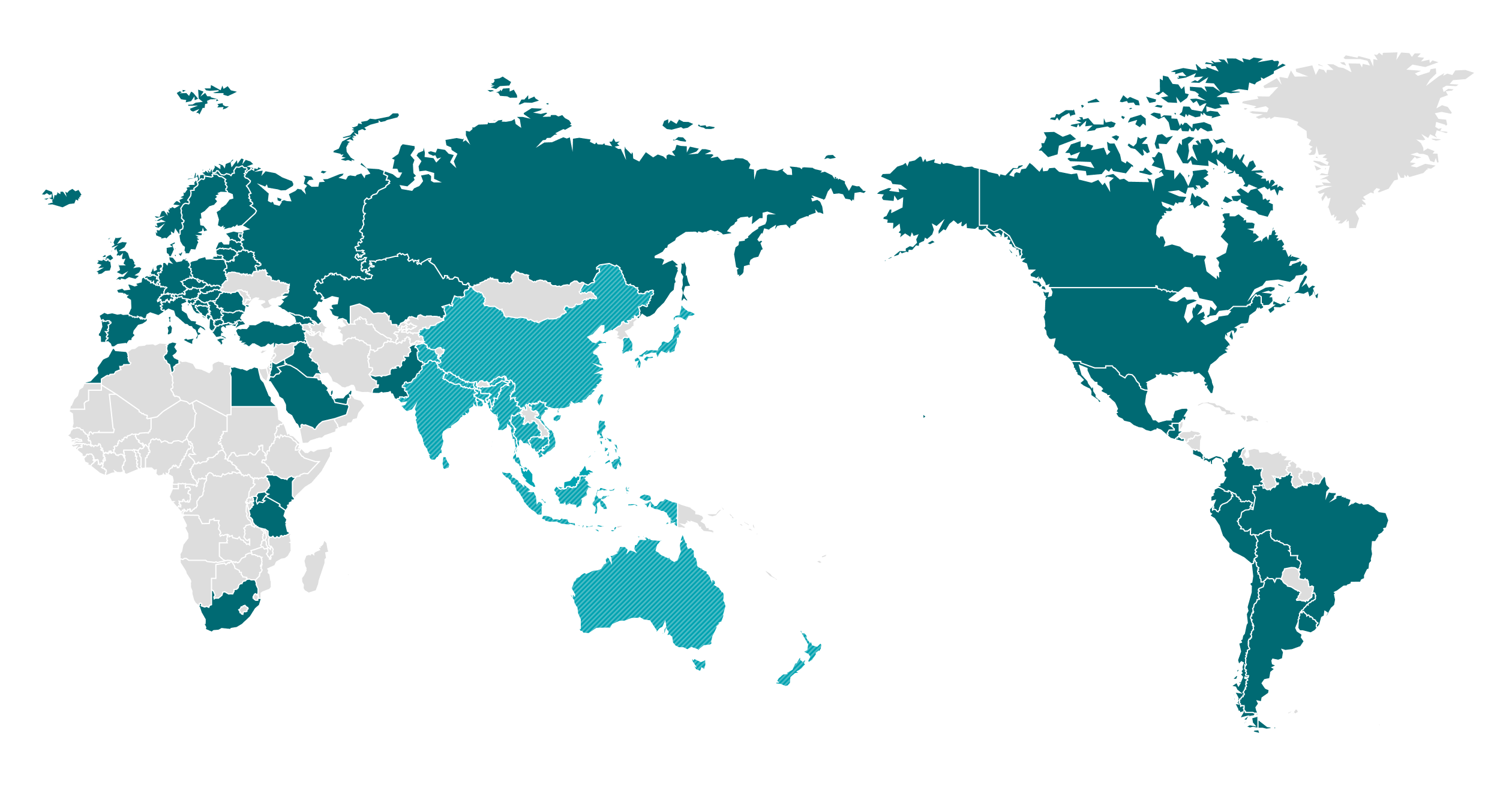 Map showing countries in Asia/Oceania operating e-waste collection and recycling programs